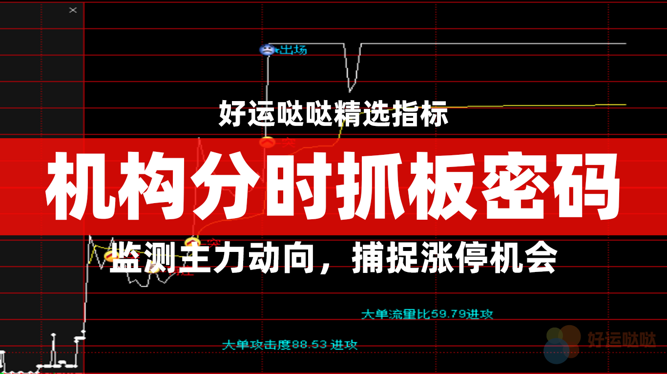 【精选指标】机构分时抓板密码+大单攻击度 量化吸筹捉强龙分时主图通达信指标公式-好运哒哒指标源码网