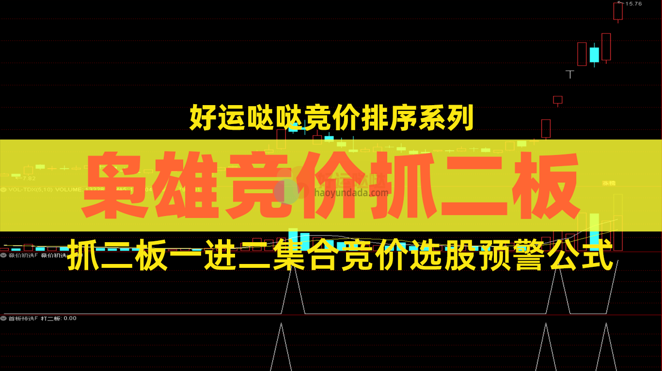 枭雄竞价之抓二板一进二集合竞价选股预警公式源码 - 好运哒哒指标公式网-好运哒哒指标公式网