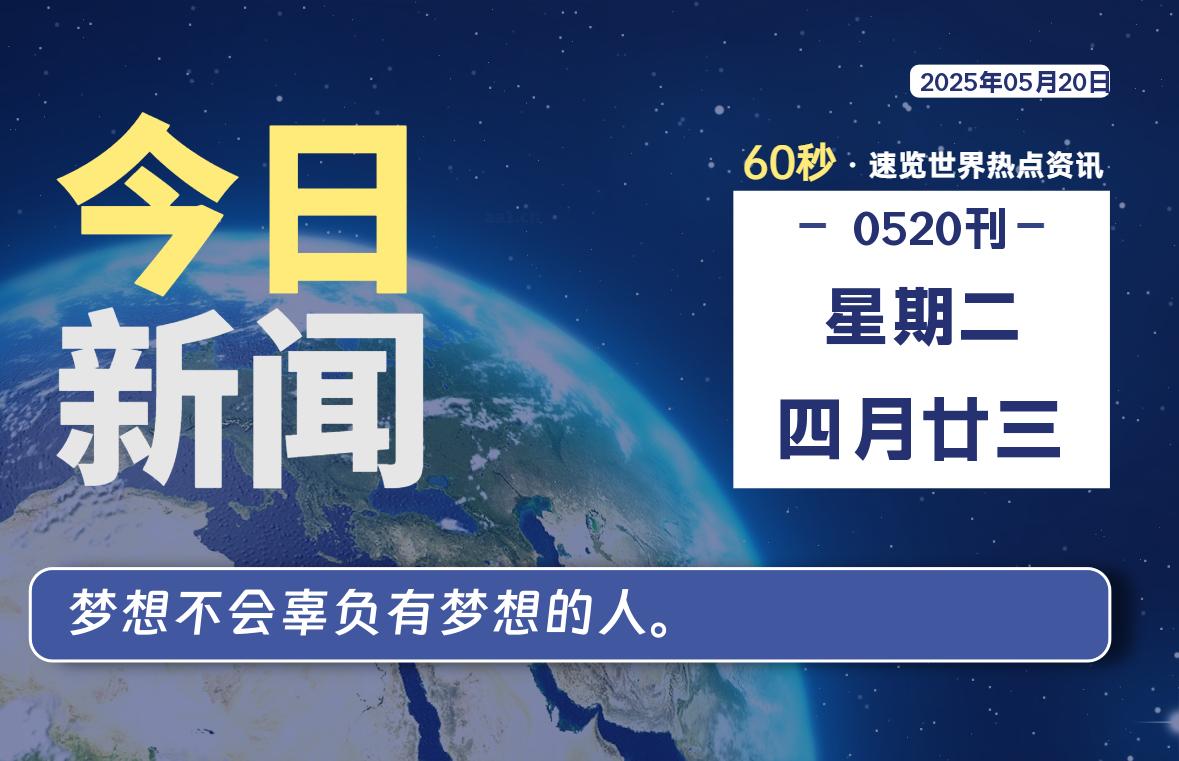 05月20日，星期二, 每天60秒读懂全世界！-好运哒哒指标源码网